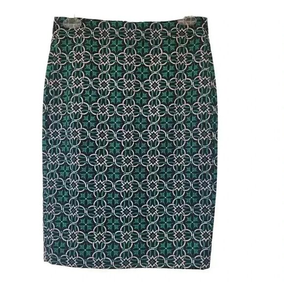 J. Crew Women's Green & Pale Pink Polyester Geometric No 2 Print Pencil Straight - Picture 2 of 10